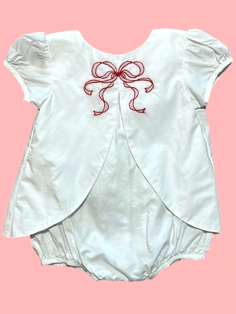 EUC The Proper Peony white bubble Romper with Red Bow Embroidery size 6mo